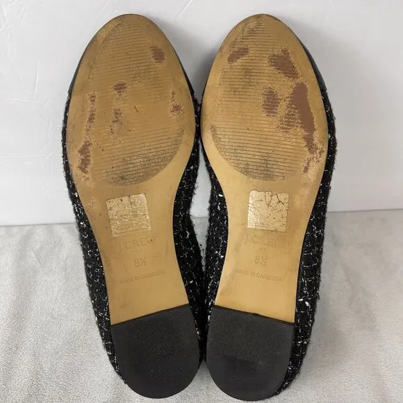 J Crew Women Striped Print Cap Toe Bow Tie Slip-On Textured Flats Black Size 8.5