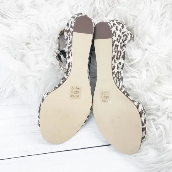 J. Crew Women's Laila Leather Lining Leopard Wedge Ankle Strap Sandals Size 6.5