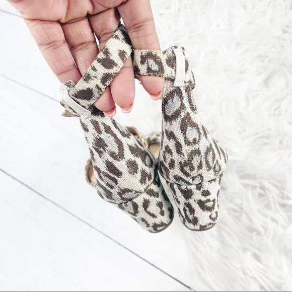 J. Crew Women's Laila Leather Lining Leopard Wedge Ankle Strap Sandals Size 6.5