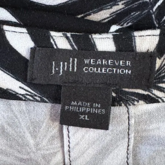 J JILL Wherever Sleeveless V-Neck Maxi Dress Black Beige Leaf Print Pattern XL