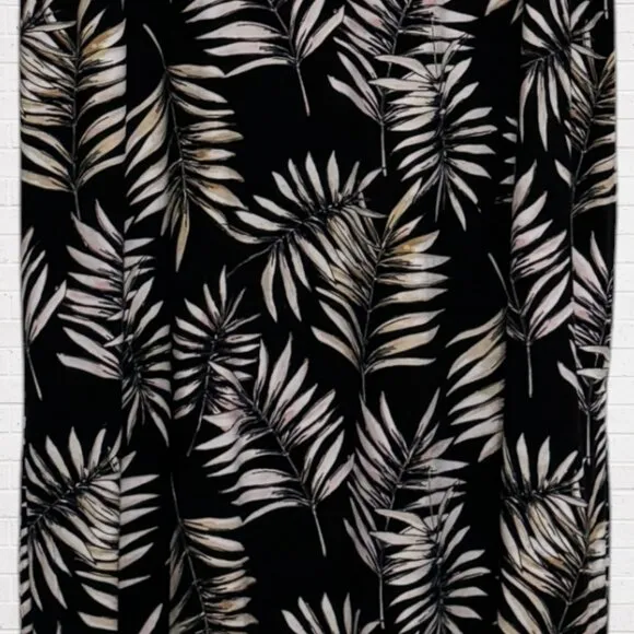J JILL Wherever Sleeveless V-Neck Maxi Dress Black Beige Leaf Print Pattern XL