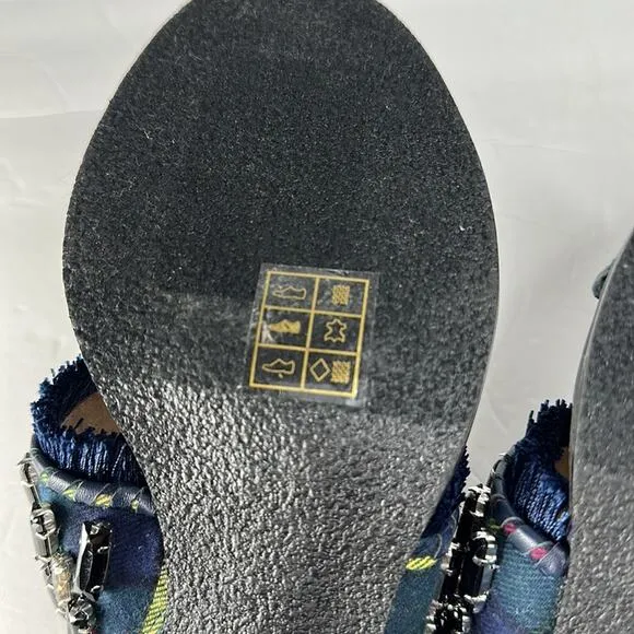 Jack Rogers Beatrix Bejeweled Block Heel Sandal Plaid Navy Green Size 9 New