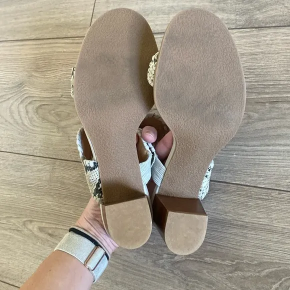 Jack Rogers | Lauren Mid-Heel Snake-Print Slide Sandals | Size 8.5
