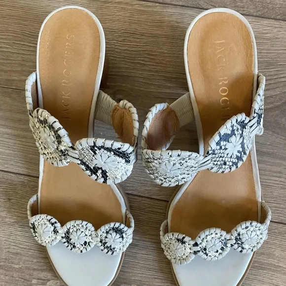 Jack Rogers | Lauren Mid-Heel Snake-Print Slide Sandals | Size 8.5