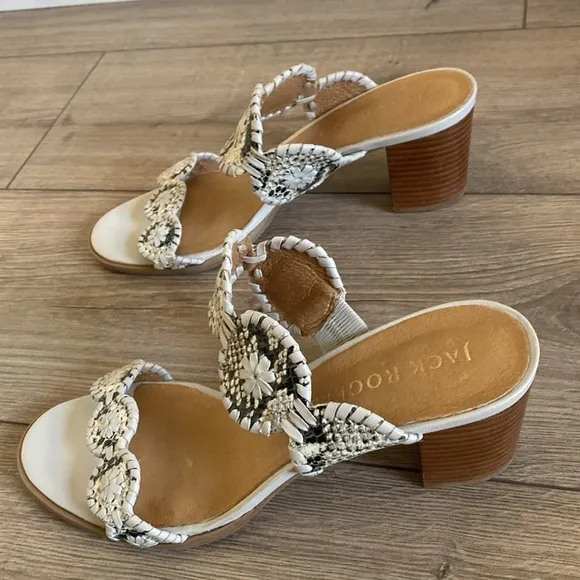 Jack Rogers | Lauren Mid-Heel Snake-Print Slide Sandals | Size 8.5