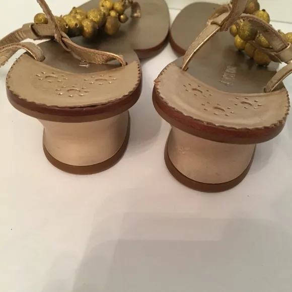 JACK ROGERS SHOES SANDALS GOLD LEATHER BEADS THONG LOW HEEL Size 7.5 M