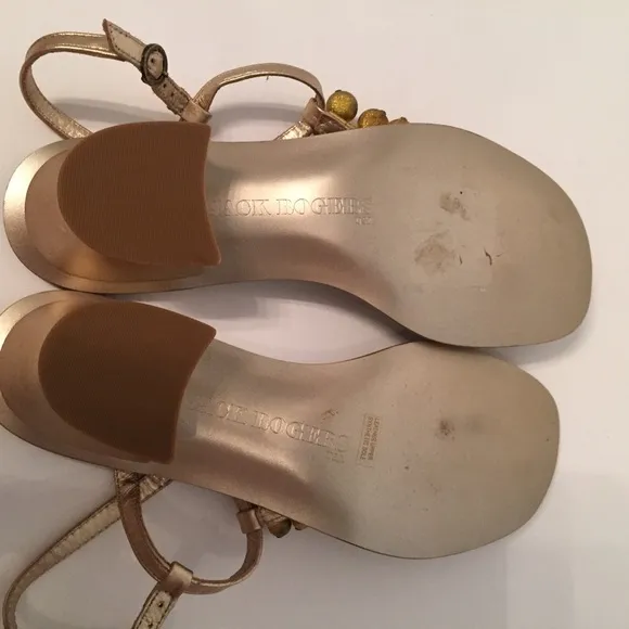 JACK ROGERS SHOES SANDALS GOLD LEATHER BEADS THONG LOW HEEL Size 7.5 M