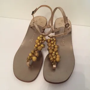 JACK ROGERS SHOES SANDALS GOLD LEATHER BEADS THONG LOW HEEL Size 7.5 M