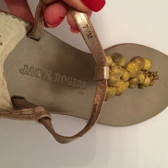 JACK ROGERS SHOES SANDALS GOLD LEATHER BEADS THONG LOW HEEL Size 7.5 M