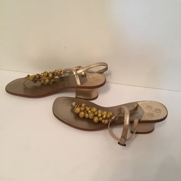 JACK ROGERS SHOES SANDALS GOLD LEATHER BEADS THONG LOW HEEL Size 7.5 M
