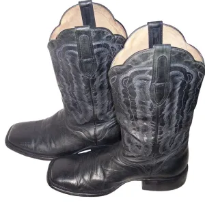 JB Dillion Genuine Black Goat Leather Square Toe Cowboy Boots Style 3207 Sz 10D