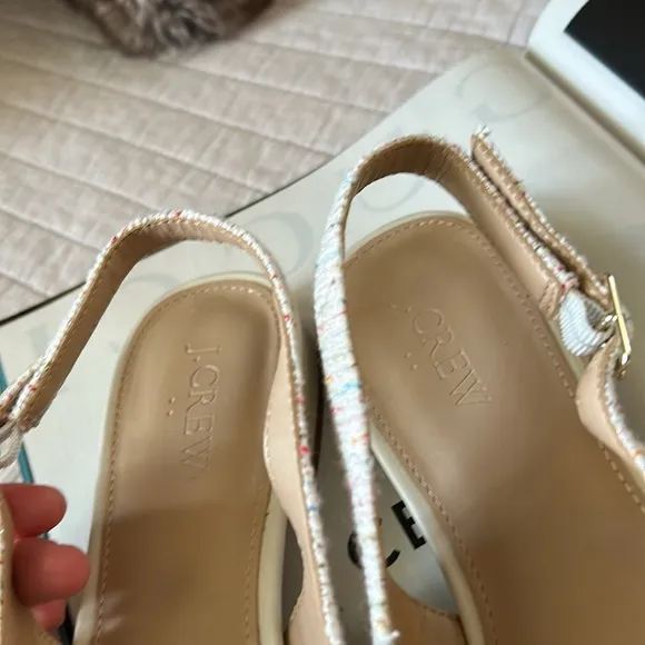 J.Crew Tweed slingbacks flats with cap toe 9 women’s cream neutral classic