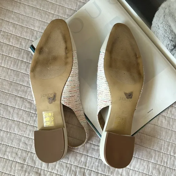 J.Crew Tweed slingbacks flats with cap toe 9 women’s cream neutral classic