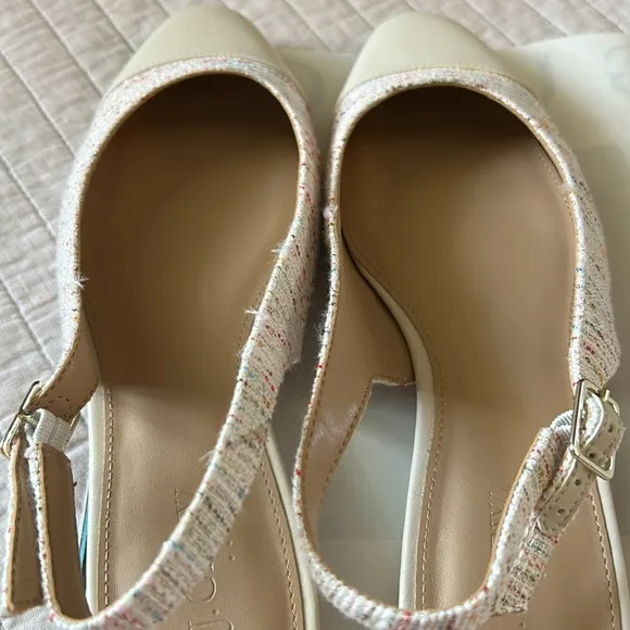 J.Crew Tweed slingbacks flats with cap toe 9 women’s cream neutral classic