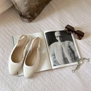 J.Crew Tweed slingbacks flats with cap toe 9 women’s cream neutral classic