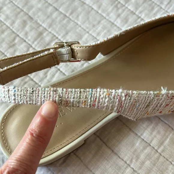 J.Crew Tweed slingbacks flats with cap toe 9 women’s cream neutral classic