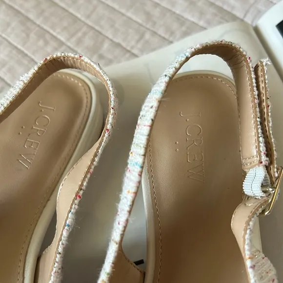 J.Crew Tweed slingbacks flats with cap toe 9 women’s cream neutral classic