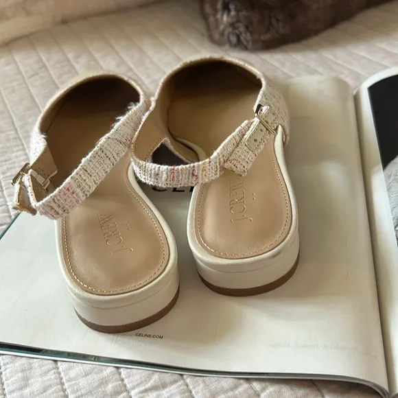 J.Crew Tweed slingbacks flats with cap toe 9 women’s cream neutral classic