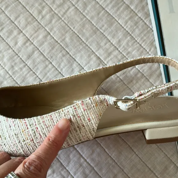 J.Crew Tweed slingbacks flats with cap toe 9 women’s cream neutral classic