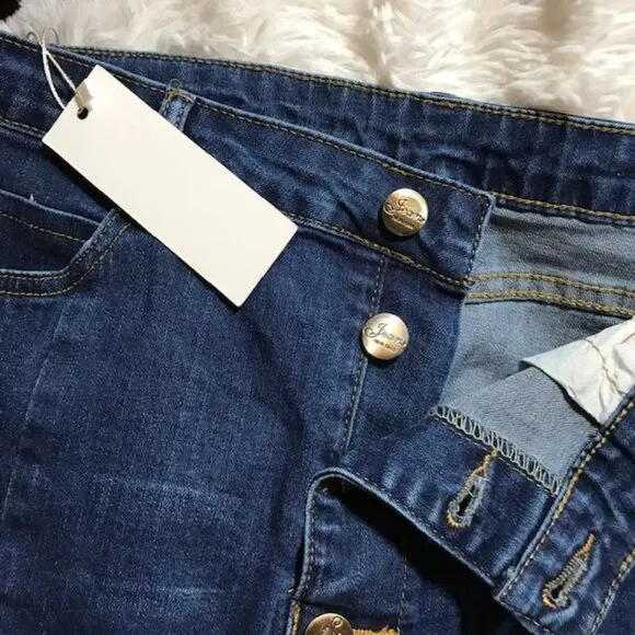 Jeans New. 1988 Button Front Raw Hem Fishtail Stretch Cotton Denim Maxi Skirt