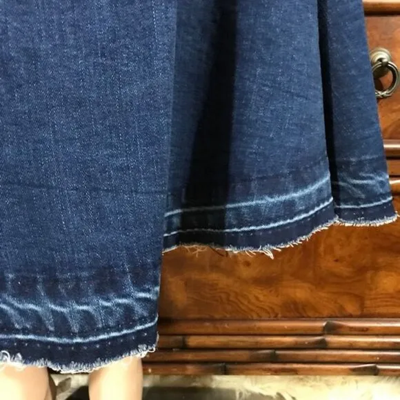 Jeans New. 1988 Button Front Raw Hem Fishtail Stretch Cotton Denim Maxi Skirt