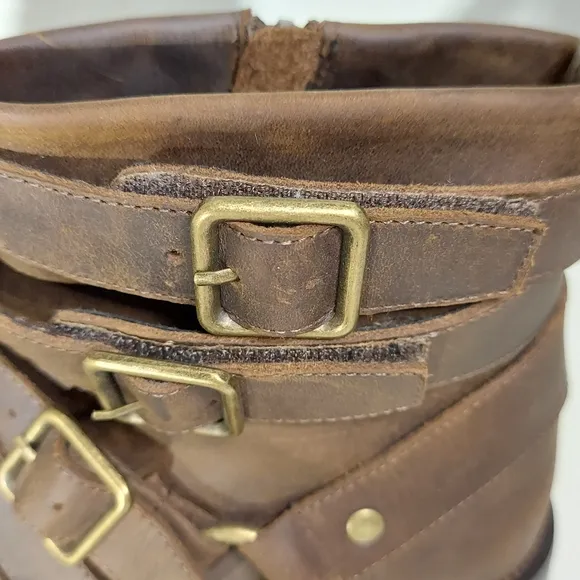 Jeffrey Campbell Belted Up Brown Leather Distressed Ankle Boots Women's Size 9.5
