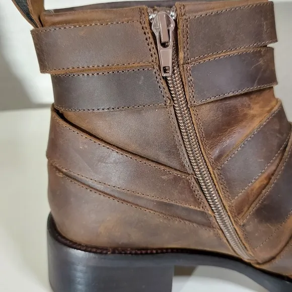 Jeffrey Campbell Belted Up Brown Leather Distressed Ankle Boots Women's Size 9.5