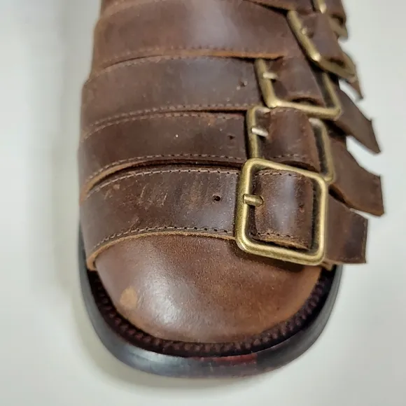 Jeffrey Campbell Belted Up Brown Leather Distressed Ankle Boots Women's Size 9.5