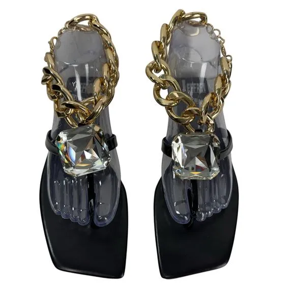 Jeffrey Campbell Ring On It Flat Ankle Chain Ringstone Flip Flop Sandals size 7
