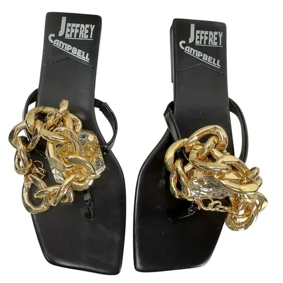 Jeffrey Campbell Ring On It Flat Ankle Chain Ringstone Flip Flop Sandals size 7
