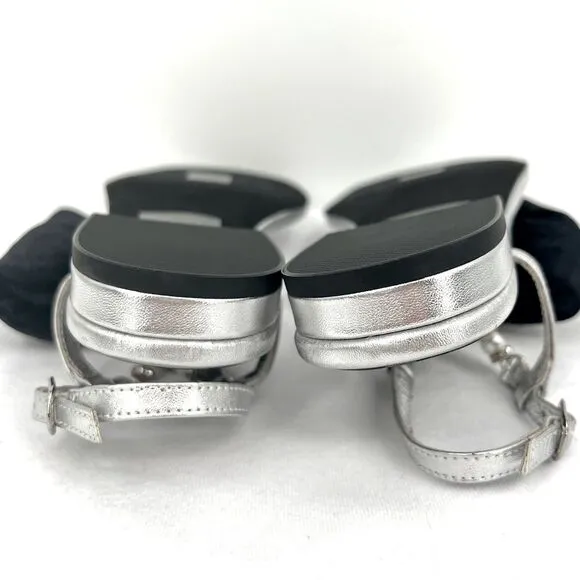 Jeffrey Campbell BONHEUR Black Bow Silver Leather Pearl T-bar Sandals 8.5