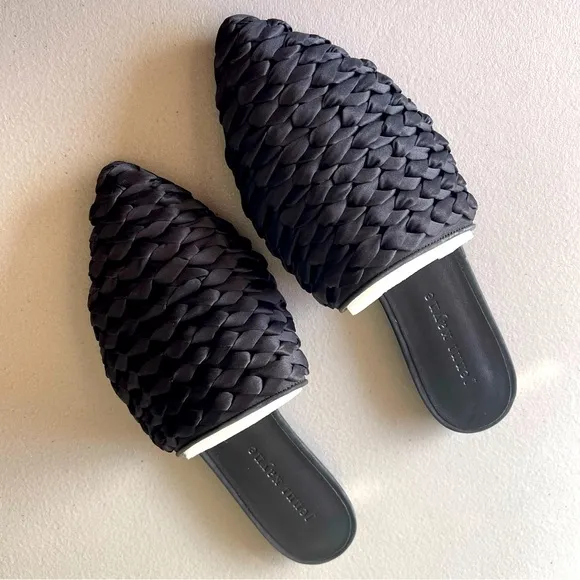 Jenni Kayne Silk Braided Black Mules / Slide Flats EU37 US7 Made in Italy