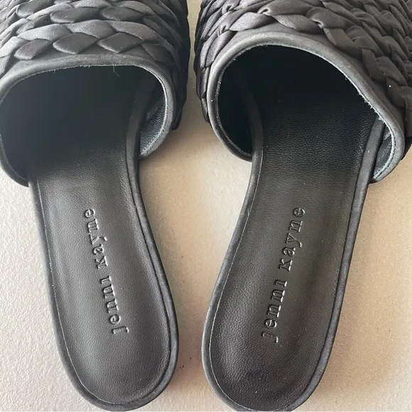 Jenni Kayne Silk Braided Black Mules / Slide Flats EU37 US7 Made in Italy