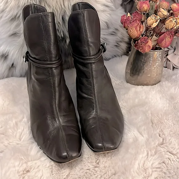 Jennifer Gucci Tia Brown Leather Heeled Ankle Boots Sz 8