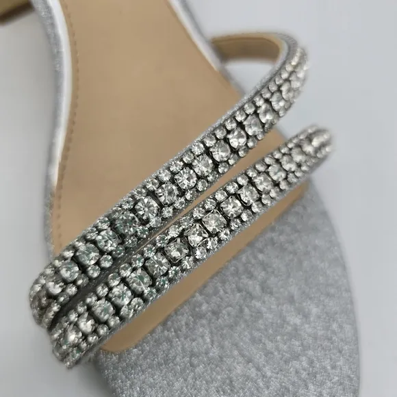Jewel Badgley Mischka Rosa Block Heel Sandals with Gemstone Straps, Silver, 9.5