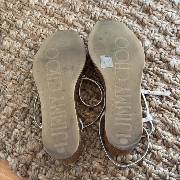 Jimmy Choo Drive Ankle Strap Espadrille Wedge Sandal 37.5