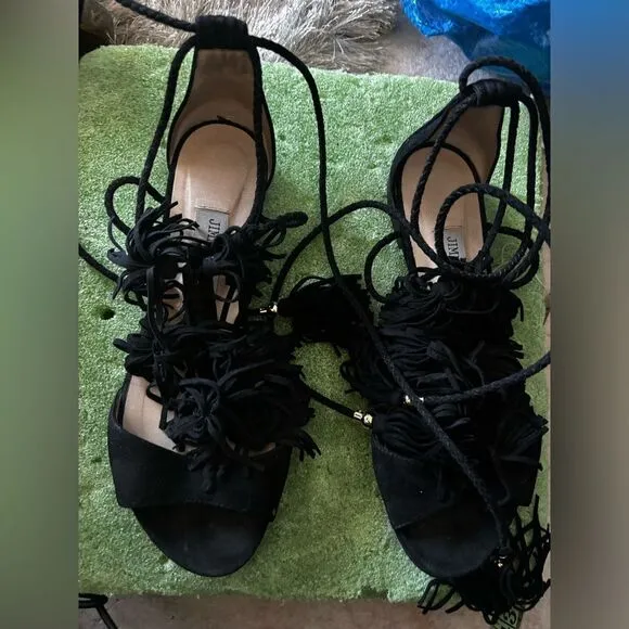 Jimmy Choo Mindy Fringed Lace-Up Sandals runway flats tie up shoes open toe y2k