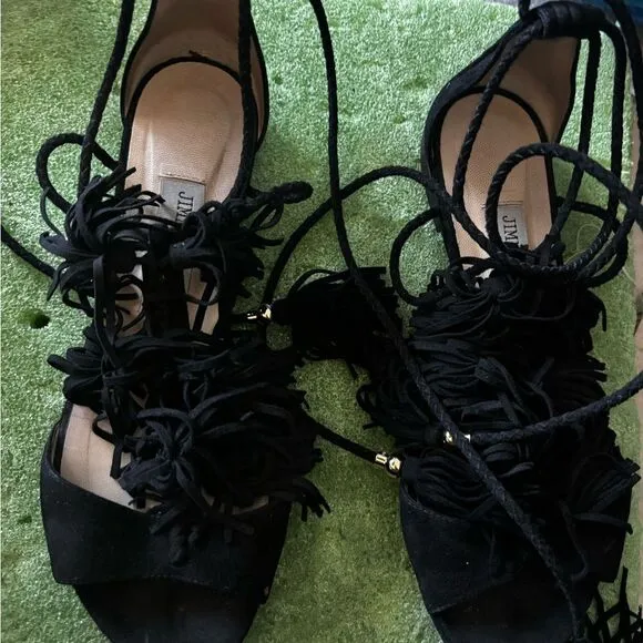 Jimmy Choo Mindy Fringed Lace-Up Sandals runway flats tie up shoes open toe y2k