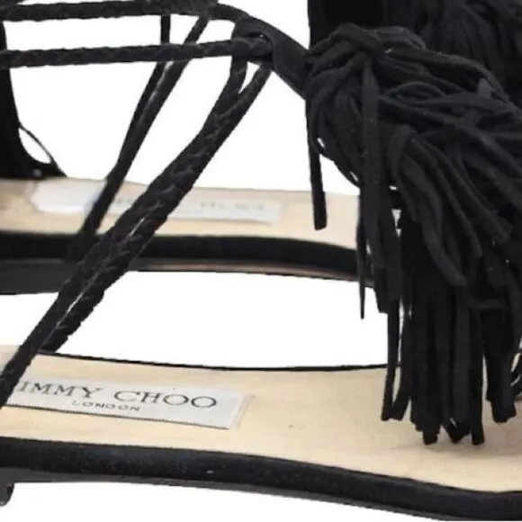 Jimmy Choo Mindy Fringed Lace-Up Sandals runway flats tie up shoes open toe y2k