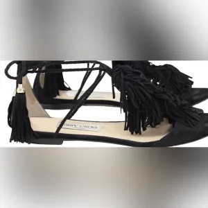 Jimmy Choo Mindy Fringed Lace-Up Sandals runway flats tie up shoes open toe y2k