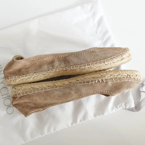 Jimmy Choo Pow Light Brown Shimmery Jute Flat Espadrilles EU 40 US 9