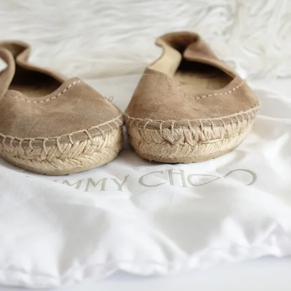 Jimmy Choo Pow Light Brown Shimmery Jute Flat Espadrilles EU 40 US 9