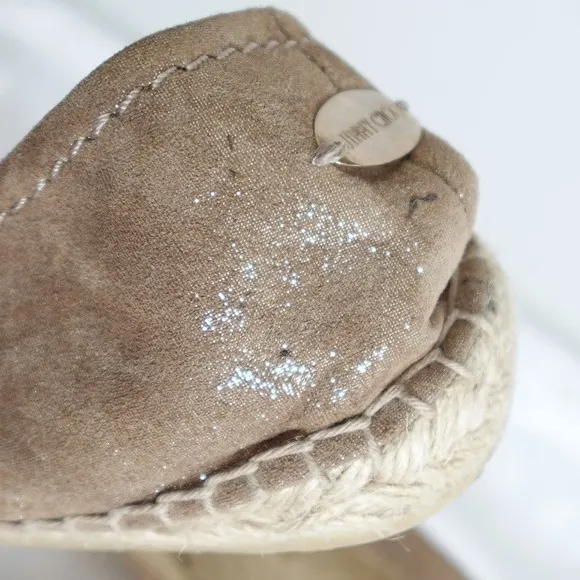 Jimmy Choo Pow Light Brown Shimmery Jute Flat Espadrilles EU 40 US 9
