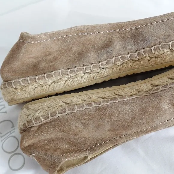 Jimmy Choo Pow Light Brown Shimmery Jute Flat Espadrilles EU 40 US 9