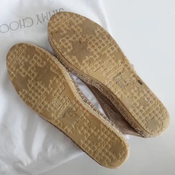 Jimmy Choo Pow Light Brown Shimmery Jute Flat Espadrilles EU 40 US 9