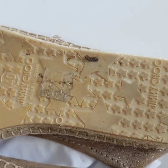 Jimmy Choo Pow Light Brown Shimmery Jute Flat Espadrilles EU 40 US 9
