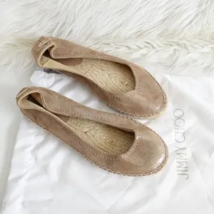 Jimmy Choo Pow Light Brown Shimmery Jute Flat Espadrilles EU 40 US 9