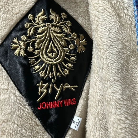 Johnny Was BIYA Shellinay Hooded Sherpa Fleece Open Front Cardigan Wrap Sweater