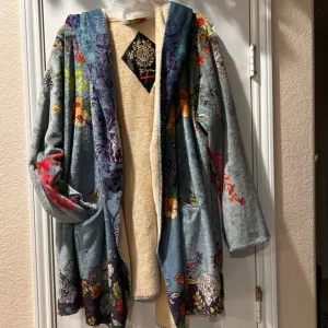 Johnny Was BIYA Shellinay Hooded Sherpa Fleece Open Front Cardigan Wrap Sweater