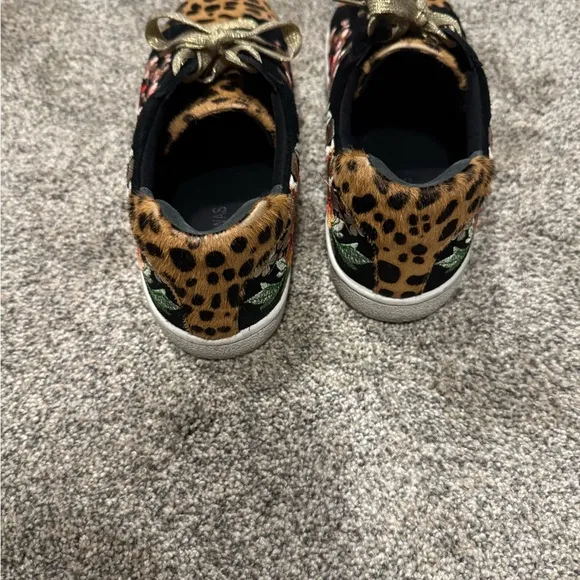 Johnny Was Leopard Print Flower Embroidered Women's Sneakers with Gold Accents